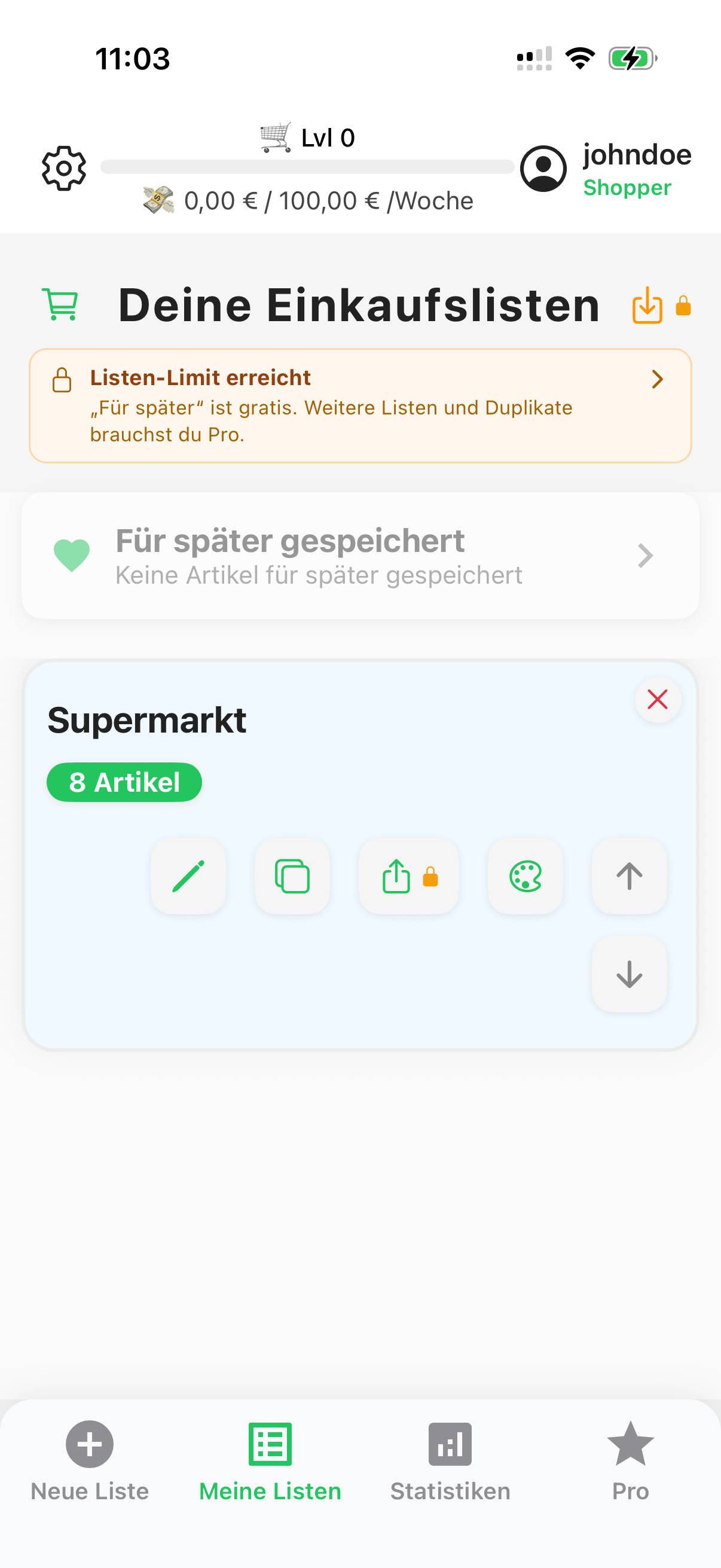 Meine Listen in CartPro