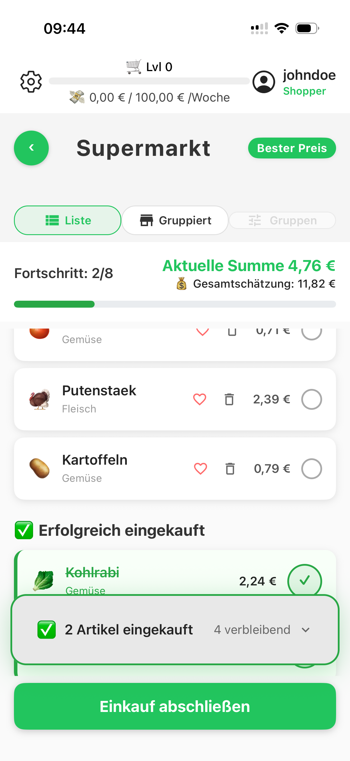 CartPro Einkaufsliste auf dem iPhone