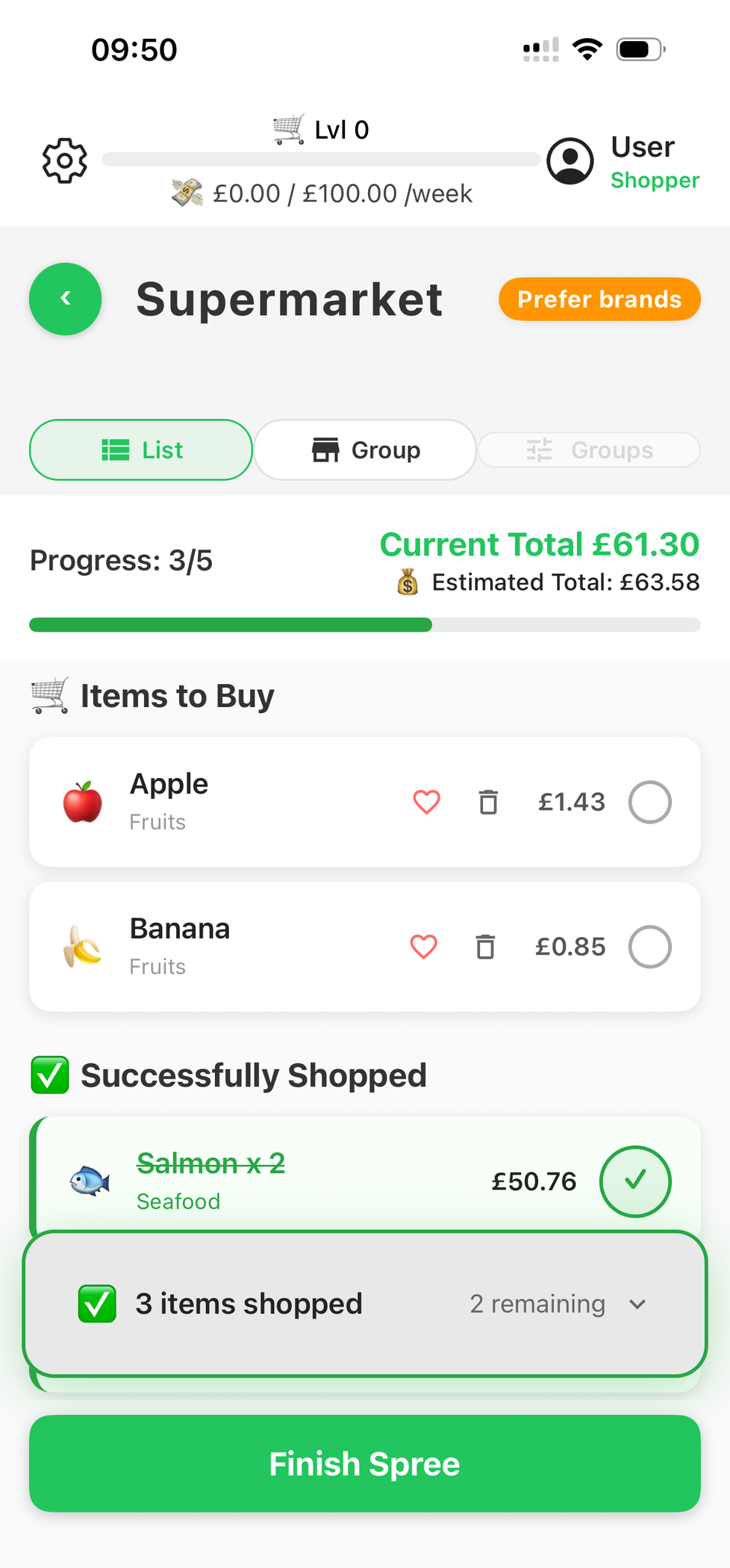 CartPro shopping list on iPhone